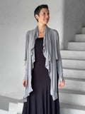 women's jersey light grey long sleeve convertible wrap jacket with thumbholes that can be worn 2 ways #color_stone