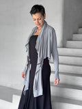 women's jersey light grey long sleeve convertible wrap jacket with thumbholes that can be worn 2 ways #color_stone