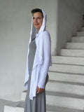 womens long sleeve jersey white wrap jacket with thumbholes that can be worn 2 ways #color_white