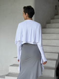womens long sleeve jersey white wrap jacket with thumbholes that can be worn 2 ways #color_white