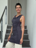 caraucci women's plant-based rayon jersey steel gray tunic with ruched sides #color_steel