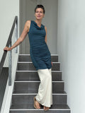 caraucci women's plant-based rayon jersey teal blue tunic with ruched sides #color_teal