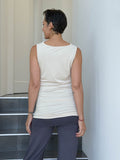 women's plant based rayon jersey cream top with ruching on sides and slight cowl neck #color_cream