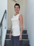 women's plant based rayon jersey cream top with ruching on sides and slight cowl neck #color_cream