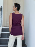 women's plant based rayon jersey purple top with ruching on sides and slight cowl neck #color_jam