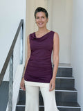 women's plant based rayon jersey purple top with ruching on sides and slight cowl neck #color_jam