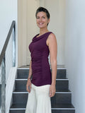 women's plant based rayon jersey purple top with ruching on sides and slight cowl neck #color_jam