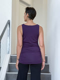 women's plant based rayon jersey purple top with ruching on sides and slight cowl neck #color_plum