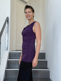 women's plant based rayon jersey purple top with ruching on sides and slight cowl neck #color_plum