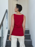 women's plant based rayon jersey red top with ruching on sides and slight cowl neck #color_red