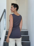 women's plant based rayon jersey steel gray top with ruching on sides and slight cowl neck #color_steel