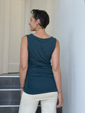 women's plant based rayon jersey teal blue top with ruching on sides and slight cowl neck #color_teal