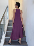 caraucci lightweight loose fit purple high neck maxi dress #color_jam