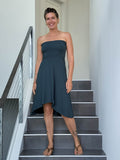 women's plant based rayon jersey stretchy teal blue midi skirt worn as a dress #color_teal