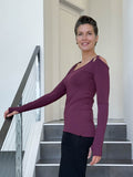 women's plant based stretchy rayon jersey purple peekaboo long sleeve top with thumbholes #color_jam
