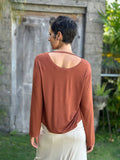 caraucci reversible rust orange ruched long sleeve top #color_copper