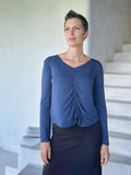 caraucci reversible navy blue ruched long sleeve top #color_navy