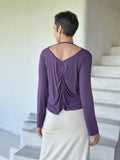 caraucci reversible purple ruched long sleeve top #color_plum