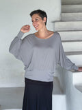 caraucci women's plant-based lightweight rayon jersey light gray dolman long sleeve loose fit top #color_stone