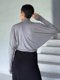 caraucci women's lightweight plant based rayon jersey light gray loose fit dolman sleeved shrug #color_stone