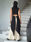women's plant based rayon jersey one size adjustable hooded black wrap vest or top #color_black