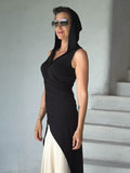 women's plant based rayon jersey one size adjustable hooded black wrap vest or top #color_black