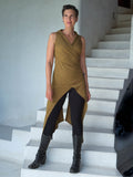 women's plant based rayon jersey one size adjustable hooded gold brass color wrap vest or top #color_brass