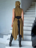 women's plant based rayon jersey one size adjustable hooded gold brass color wrap vest or top #color_brass