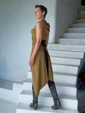 women's plant based rayon jersey one size adjustable hooded gold brass color wrap vest or top #color_brass