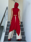 women's stretchy rayon jersey adjustable hooded red ninja wrap vest or top #color_red