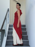 women's stretchy rayon jersey adjustable hooded red ninja wrap vest or top #color_red