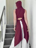 women's plant based rayon jersey one size adjustable hooded maroon ninja wrap vest or top #color_wine