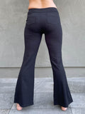 women's bamboo spandex full length black pants with two front and back pockets #color_black