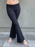 women's bamboo spandex full length black pants with two front and back pockets #color_black