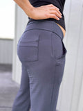 women's bamboo spandex full length steel grey pants with two front and back pockets #color_steel