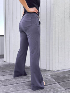 women's bamboo spandex full length black pants with two front and back pockets #color_black