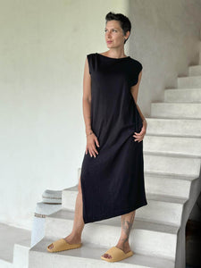 caraucci cotton pocket dress #color_carbon