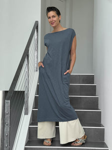 caraucci loose fit pink cotton dress with pockets #color_mangosteen