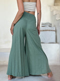caraucci cotton smocked waist sage green wide leg flow pants #color_matcha