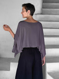 carauccI women's jersey loose fit wide neck steel gray top  #color_steel