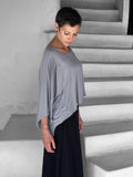 carauccI women's jersey loose fit light grey wide neck top  #color_stone