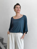 carauccI women's jersey teal loose fit wide neck top  #color_teal
