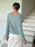 caraucci reversible sage green ruched long sleeve top #color_moss