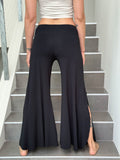 caraucci stretch jersey black wide-leg side slit full-length flow pants #color_black