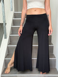 caraucci stretch jersey black wide-leg side slit full-length flow pants #color_black