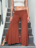 caraucci stretch jersey burnt orange wide-leg side slit full-length flow pants #color_copper