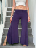 caraucci stretch jersey purple wide-leg side slit full-length flow pants #color_plum