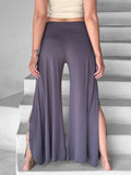 women's natural rayon jersey stretchy steel grey slit flow pants with elastic waistband #color_steel