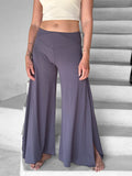 women's natural rayon jersey stretchy steel grey slit flow pants with elastic waistband #color_steel