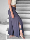 women's natural rayon jersey stretchy steel grey slit flow pants with elastic waistband #color_steel